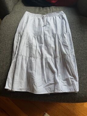 Talbots Blue and White Striped Tiered Midi Skirt